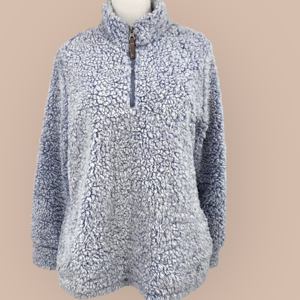 Weatherproof Vintage Baby Blue Heather 3/4 Zip Sherpa Pullover Size L COZY